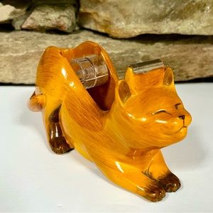 VTG Cat Tape Dispenser Tan Orange Resin Kitten Desk Accessory Home Office School